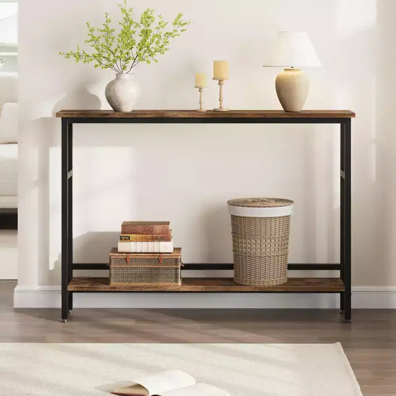 Table de canapé mince de 5,9 pieds, table console étroite à 2 niveaux avec étagère réglable, table peu encombrante derrière le canapé pour salon, entrée, couloir