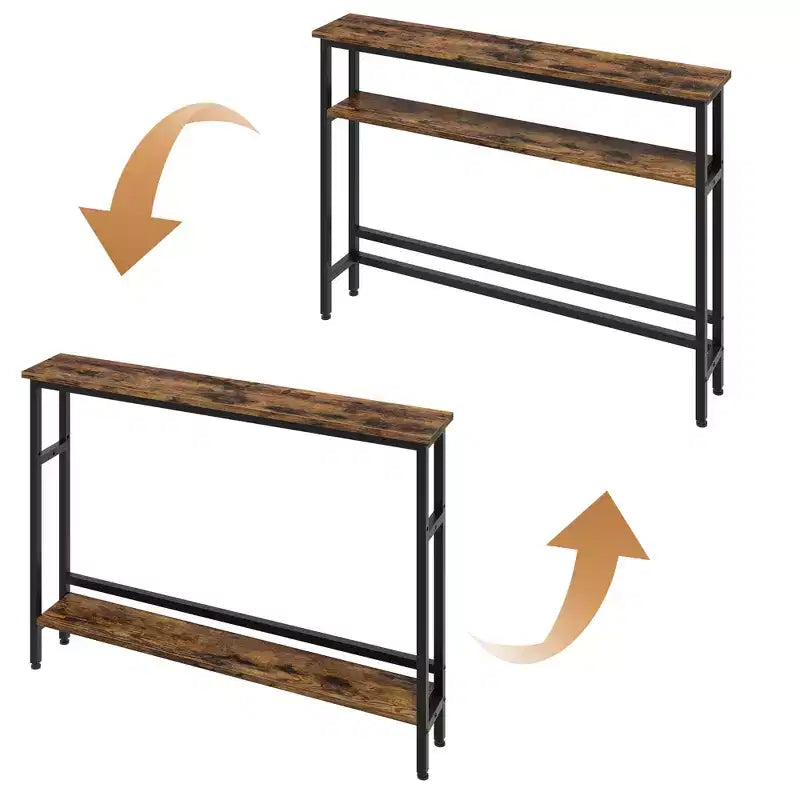 Table de canapé mince de 5,9 pieds, table console étroite à 2 niveaux avec étagère réglable, table peu encombrante derrière le canapé pour salon, entrée, couloir