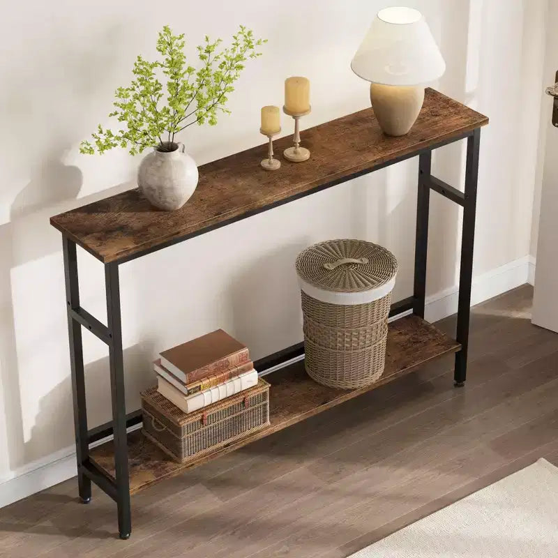 Table de canapé mince de 5,9 pieds, table console étroite à 2 niveaux avec étagère réglable, table peu encombrante derrière le canapé pour salon, entrée, couloir