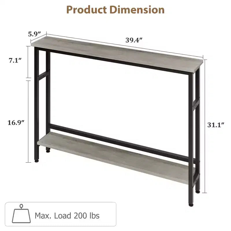 Table de canapé mince de 5,9 pieds, table console étroite à 2 niveaux avec étagère réglable, table peu encombrante derrière le canapé pour salon, entrée, couloir