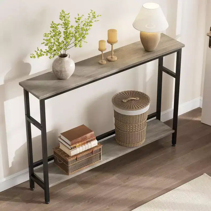 Table de canapé mince de 5,9 pieds, table console étroite à 2 niveaux avec étagère réglable, table peu encombrante derrière le canapé pour salon, entrée, couloir