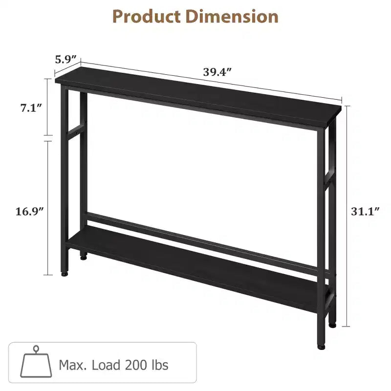 Table de canapé mince de 5,9 pieds, table console étroite à 2 niveaux avec étagère réglable, table peu encombrante derrière le canapé pour salon, entrée, couloir