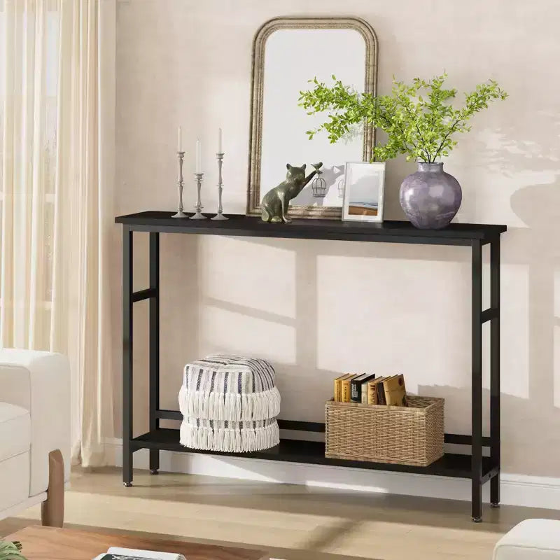 Table de canapé mince de 5,9 pieds, table console étroite à 2 niveaux avec étagère réglable, table peu encombrante derrière le canapé pour salon, entrée, couloir