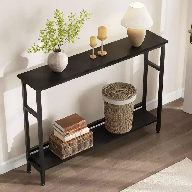 Table de canapé mince de 5,9 pieds, table console étroite à 2 niveaux avec étagère réglable, table peu encombrante derrière le canapé pour salon, entrée, couloir