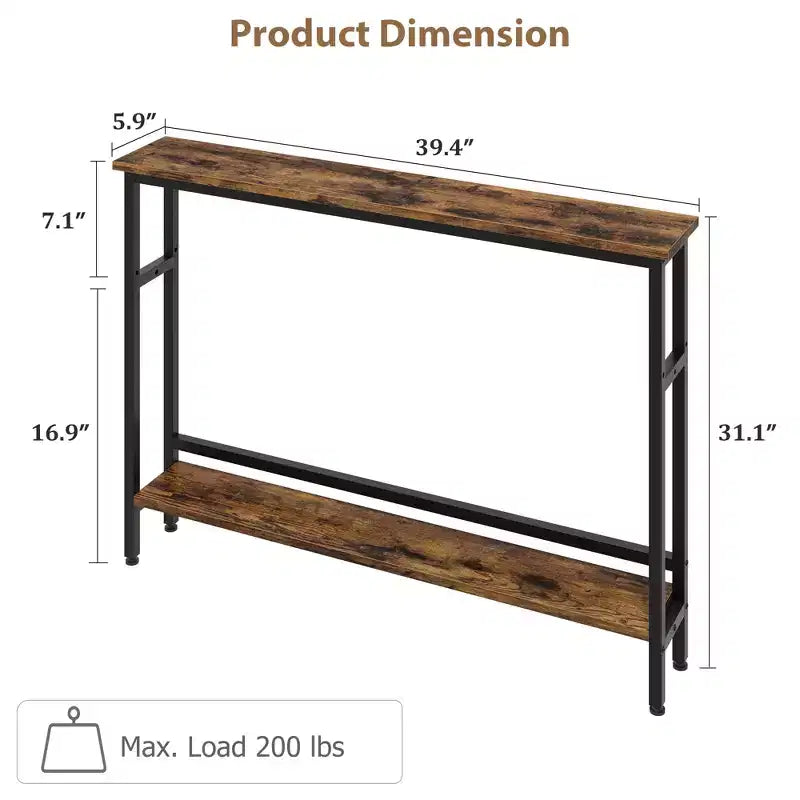 Table de canapé mince de 5,9 pieds, table console étroite à 2 niveaux avec étagère réglable, table peu encombrante derrière le canapé pour salon, entrée, couloir