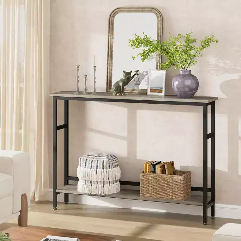 5.9ft Slim Sofa Table, 2 Tier Narrow Console Table with Adjustable Shelf, Space-Saving Behind Couch Table for Living Room, Entryway, Hallway