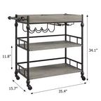 3-Tier Rolling Bar Cart with Wine Rack & Glass Holders, Drink Trolley On Wheels for Kitchen, Dining Room, Party