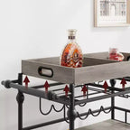 3-Tier Rolling Bar Cart with Wine Rack & Glass Holders, Drink Trolley On Wheels for Kitchen, Dining Room, Party