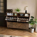 Shoe Storage Cabinet, Farmhouse Shoe Organizer with 4 Flip Drawers and Barn Door Design