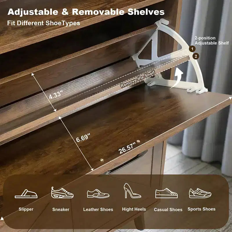 Meuble à chaussures de style campagnard avec 4 tiroirs basculants et portes de grange
