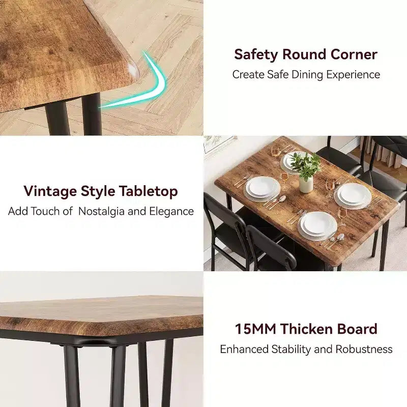 4-Piece Dining Set for Small Spaces, Kitchen Table with 4 Padded Chairs, Compact Dining Room Furniture for Apartments & Cozy Homes