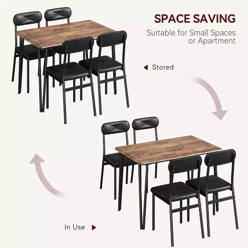 4-Piece Dining Set for Small Spaces, Kitchen Table with 4 Padded Chairs, Compact Dining Room Furniture for Apartments & Cozy Homes