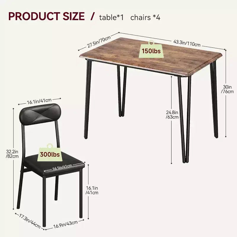 4-Piece Dining Set for Small Spaces, Kitchen Table with 4 Padded Chairs, Compact Dining Room Furniture for Apartments & Cozy Homes