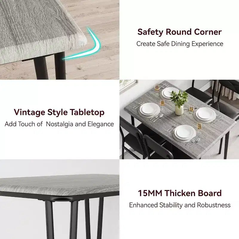 4-Piece Dining Set for Small Spaces, Kitchen Table with 4 Padded Chairs, Compact Dining Room Furniture for Apartments & Cozy Homes
