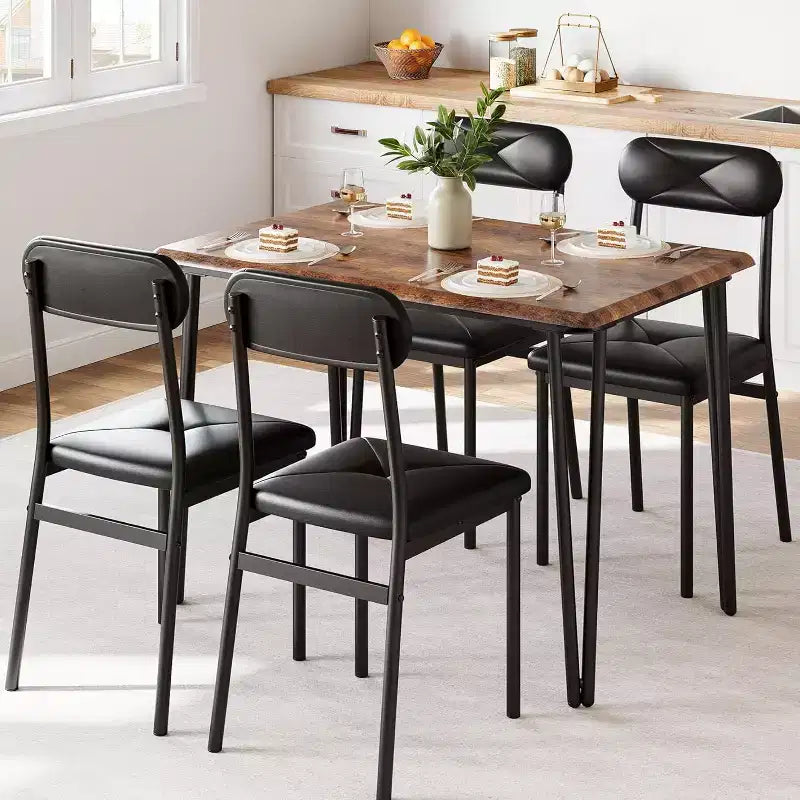 4-Piece Dining Set for Small Spaces, Kitchen Table with 4 Padded Chairs, Compact Dining Room Furniture for Apartments & Cozy Homes