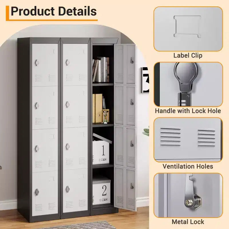 Armoire de rangement métallique de 183 cm de haut avec 4 portes, casier en acier avec étagères pour l'école, le bureau, le garage, la salle de sport, l'entrepôt à domicile