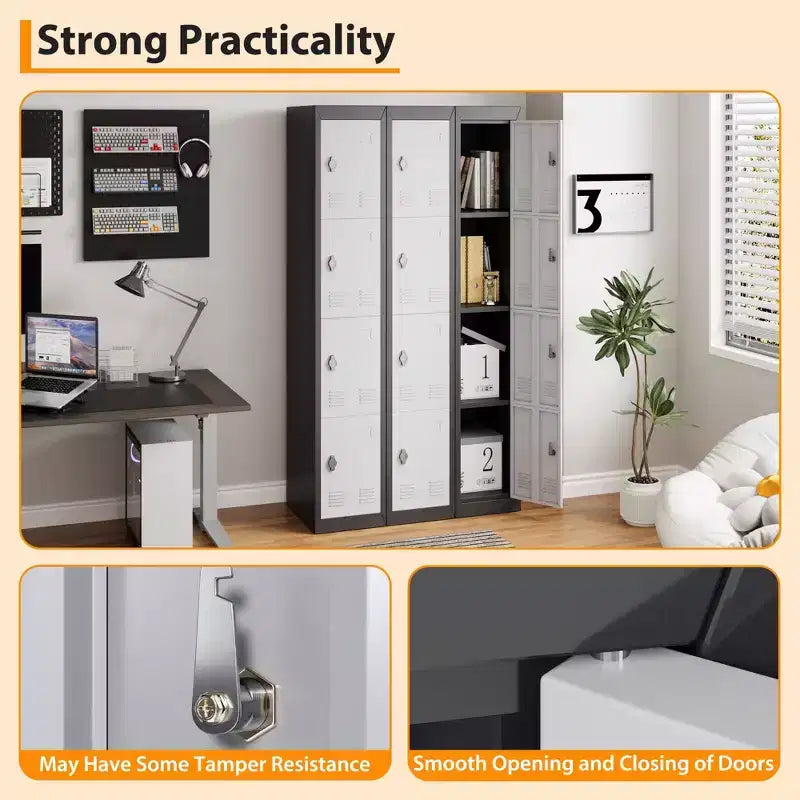 Armoire de rangement métallique de 183 cm de haut avec 4 portes, casier en acier avec étagères pour l'école, le bureau, le garage, la salle de sport, l'entrepôt à domicile