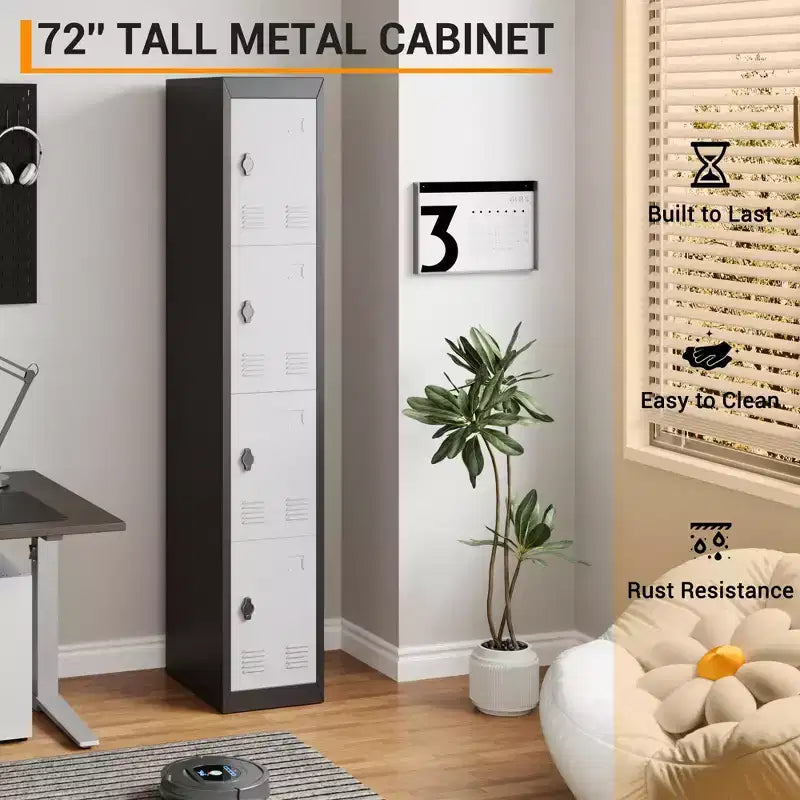 Armoire de rangement métallique de 183 cm de haut avec 4 portes, casier en acier avec étagères pour l'école, le bureau, le garage, la salle de sport, l'entrepôt à domicile