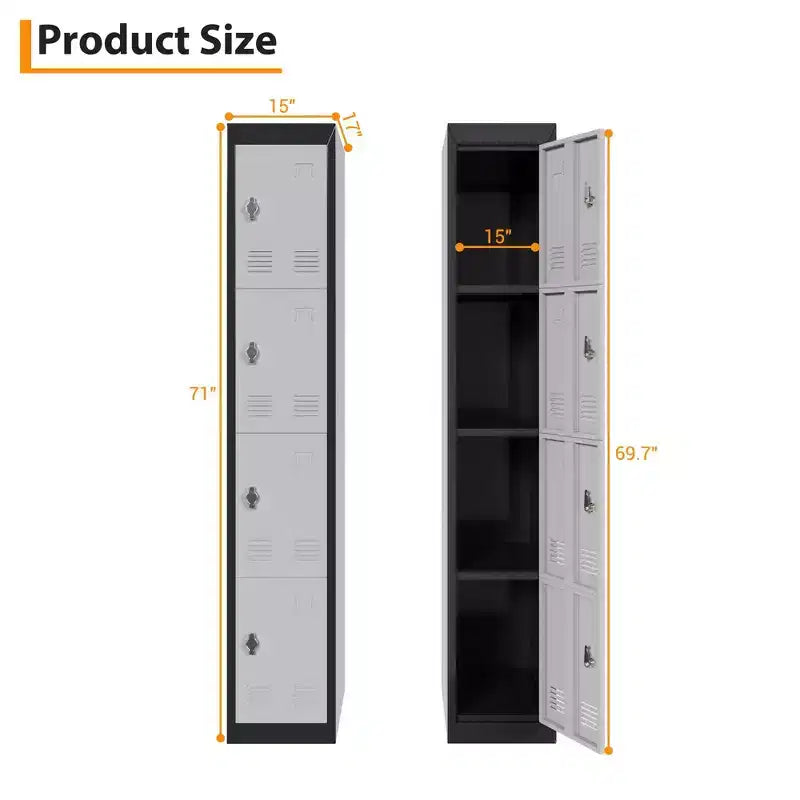 Armoire de rangement métallique de 183 cm de haut avec 4 portes, casier en acier avec étagères pour l'école, le bureau, le garage, la salle de sport, l'entrepôt à domicile
