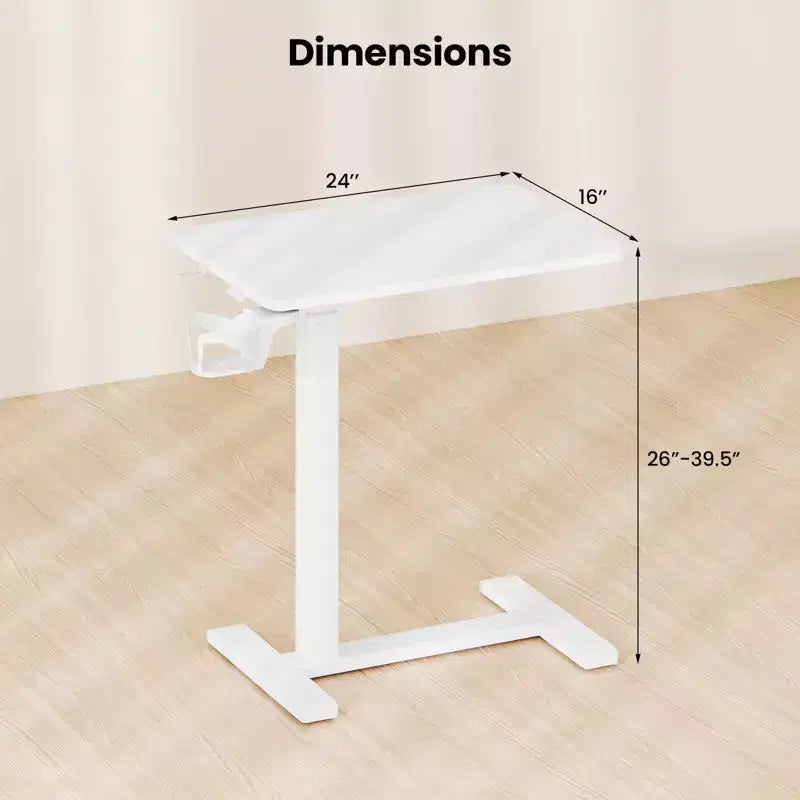 Table d'appoint en C, table de chevet réglable en hauteur avec crochet et porte-gobelet, noir/naturel/blanc