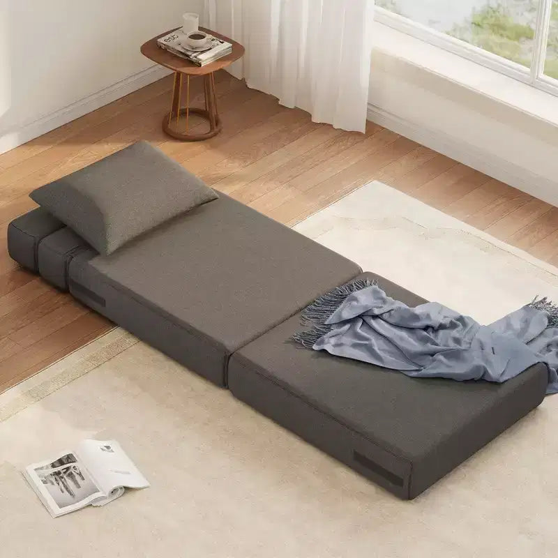 Canapé-lit pliant avec oreiller, fauteuil convertible, canapé en tissu de lin avec mousse à mémoire de forme pour salon, dortoir, chambre d'amis, bureau, individuel