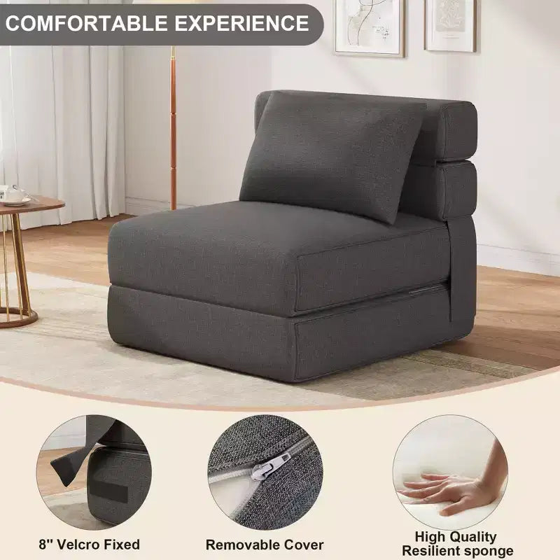 Canapé-lit pliant avec oreiller, fauteuil convertible, canapé en tissu de lin avec mousse à mémoire de forme pour salon, dortoir, chambre d'amis, bureau, individuel