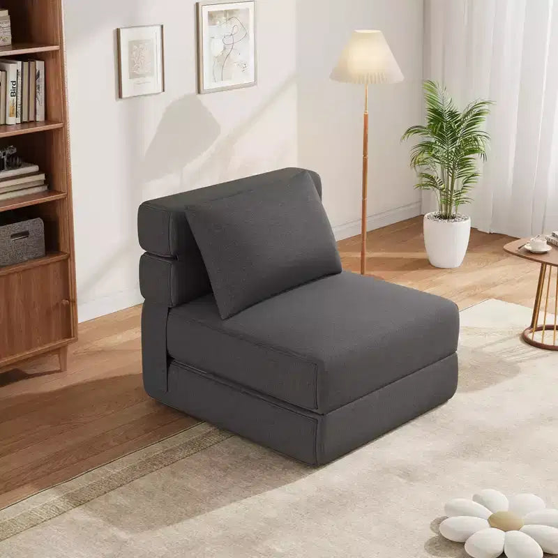 Folding Sofa Bed with Pillow  Convertible Sleeper Chair, Linen Fabric Memory Foam Sofa for Living Room, Dorm, Guest Room, Office, Single