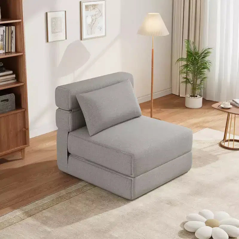 Folding Sofa Bed with Pillow, Convertible Sleeper Chair, Linen Fabric Memory Foam Sofa for Living Room, Dorm, Guest Room, Office, Single