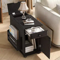 Bestier Side Table with Wheels, Modern End Table with USB Ports, Drawer, Cup Holders, Sofa Couch Table with Storage Space for Living Room, Bedroom