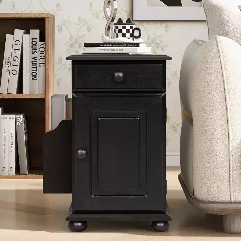 Table d'appoint à roulettes, Table de chevet moderne avec ports USB, tiroir, porte-gobelets et espace de rangement pour salon, chambre à coucher