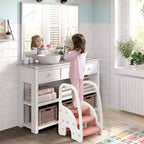 Tabouret tour d'apprentissage pour enfants avec poignées latérales, tabouret d'appoint 3 marches pour tout-petits avec patins antidérapants pour évier de salle de bain et comptoir de cuisine