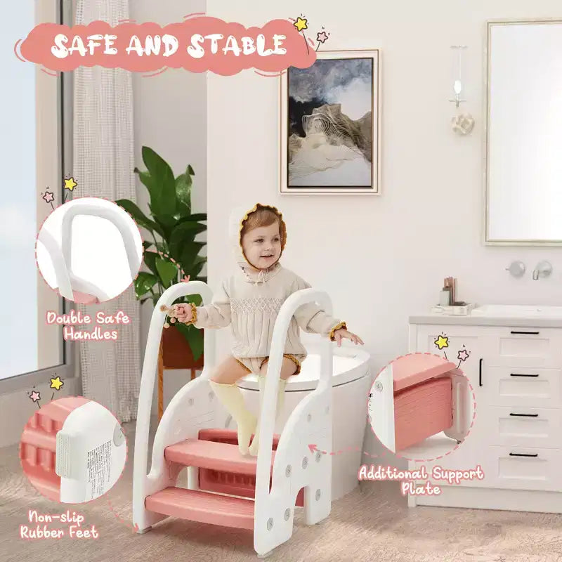 Tabouret tour d'apprentissage pour enfants avec poignées latérales, tabouret d'appoint 3 marches pour tout-petits avec patins antidérapants pour évier de salle de bain et comptoir de cuisine