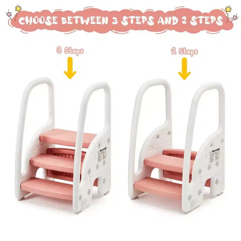 Tabouret tour d'apprentissage pour enfants avec poignées latérales, tabouret d'appoint 3 marches pour tout-petits avec patins antidérapants pour évier de salle de bain et comptoir de cuisine