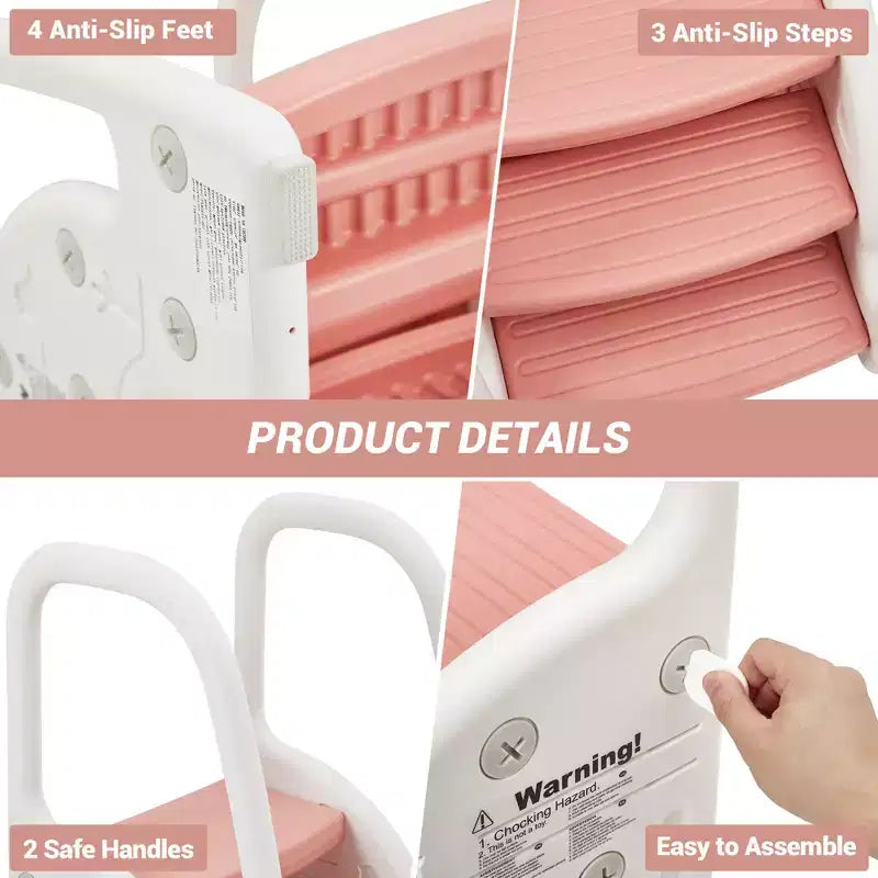 Tabouret tour d'apprentissage pour enfants avec poignées latérales, tabouret d'appoint 3 marches pour tout-petits avec patins antidérapants pour évier de salle de bain et comptoir de cuisine