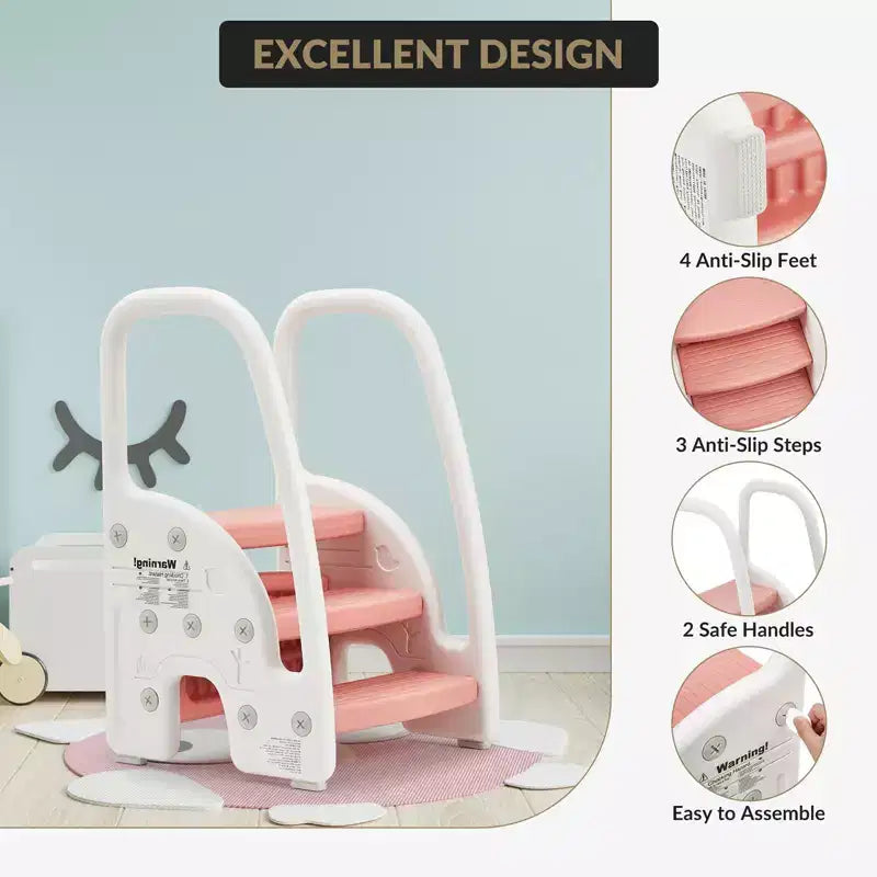 Tabouret tour d'apprentissage pour enfants avec poignées latérales, tabouret d'appoint 3 marches pour tout-petits avec patins antidérapants pour évier de salle de bain et comptoir de cuisine