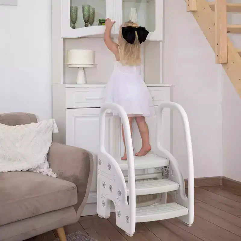 Tabouret tour d'apprentissage pour enfants avec poignées latérales, tabouret d'appoint 3 marches pour tout-petits avec patins antidérapants pour évier de salle de bain et comptoir de cuisine