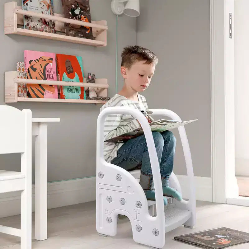 Tabouret tour d'apprentissage pour enfants avec poignées latérales, tabouret d'appoint 3 marches pour tout-petits avec patins antidérapants pour évier de salle de bain et comptoir de cuisine