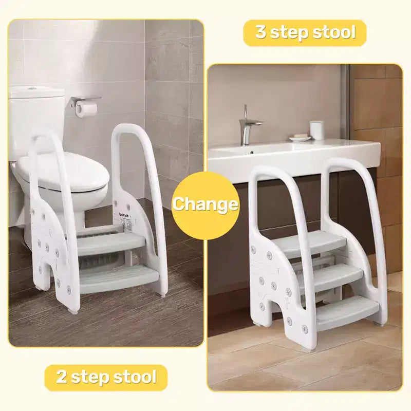 Tabouret tour d'apprentissage pour enfants avec poignées latérales, tabouret d'appoint 3 marches pour tout-petits avec patins antidérapants pour évier de salle de bain et comptoir de cuisine