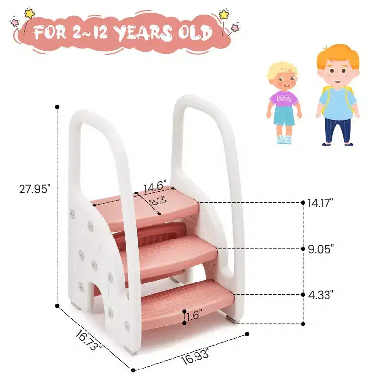 Tabouret tour d'apprentissage pour enfants avec poignées latérales, tabouret d'appoint 3 marches pour tout-petits avec patins antidérapants pour évier de salle de bain et comptoir de cuisine