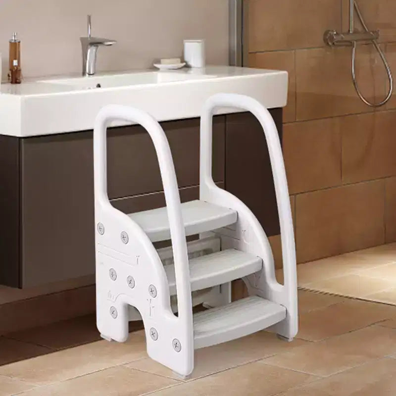 Plastic Children Learning Helper Stool with Side Handles,Kids Standing Tower with Non-Slip Pads for Bathroom Sink,Toddler 3 Step Stool