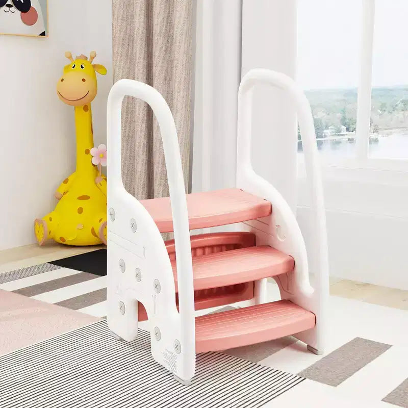 Kids Learning Helper Tower Stool with Side Handles, 3 Step Toddler Standing Stool with Non-Slip Pads for Bathroom Sink & Kitchen Counter