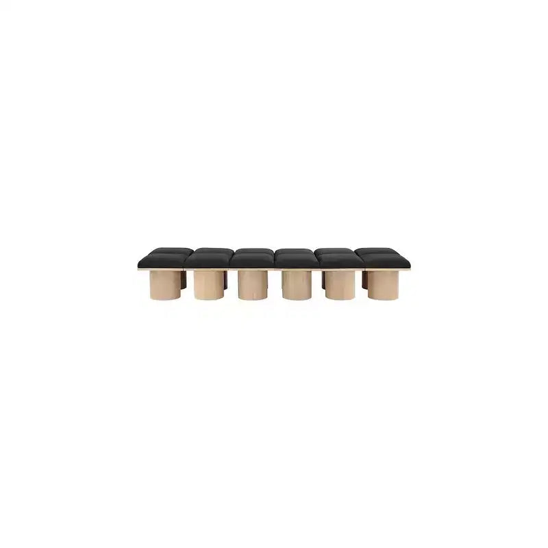 Banc modulaire Pavilion noir en tissu bouclé avec base en placage de chêne