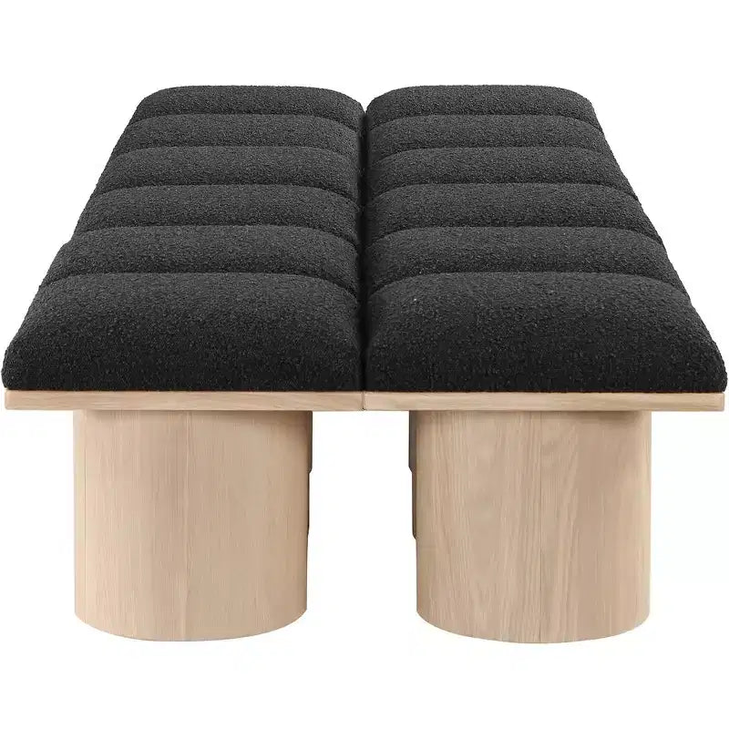 Banc modulaire Pavilion noir en tissu bouclé avec base en placage de chêne