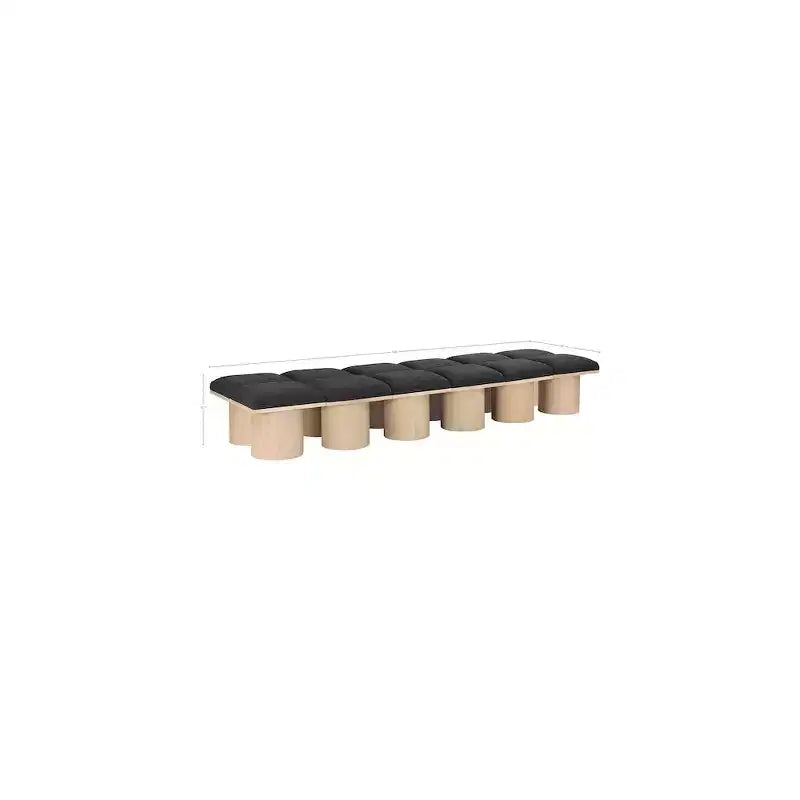 Banc modulaire Pavilion noir en tissu bouclé avec base en placage de chêne
