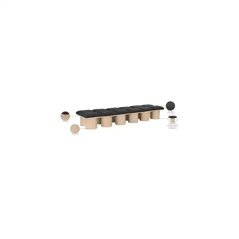 Banc modulaire Pavilion noir en tissu bouclé avec base en placage de chêne