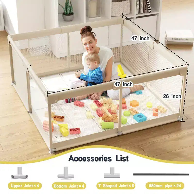 Parc pour bébé avec tapis, parc pour bébé extra-large de 120x120 cm pour les tout-petits, parc de sécurité intérieur/extérieur avec base antidérapante