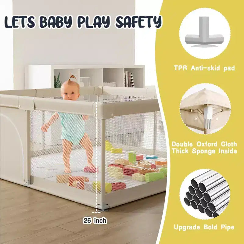 Parc pour bébé avec tapis, parc pour bébé extra-large de 120x120 cm pour les tout-petits, parc de sécurité intérieur/extérieur avec base antidérapante