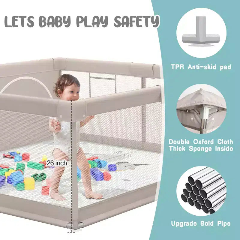 Parc pour bébé avec tapis, parc pour bébé extra-large de 120x120 cm pour les tout-petits, parc de sécurité intérieur/extérieur avec base antidérapante