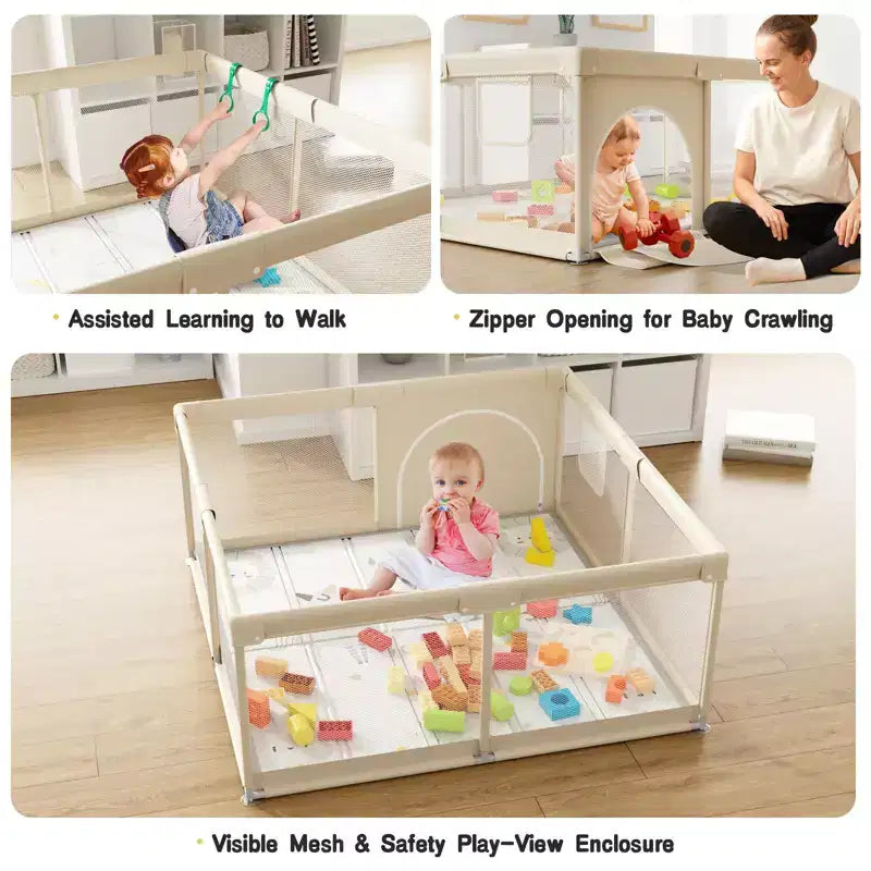 Parc pour bébé avec tapis, parc pour bébé extra-large de 120x120 cm pour les tout-petits, parc de sécurité intérieur/extérieur avec base antidérapante