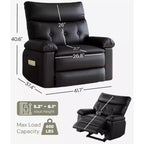 Oversized Manual Recliner Chair, Large Sofa for Adults, PU Leather Lazy Chair with 1.5X Sponge Filling, Massage & Heat